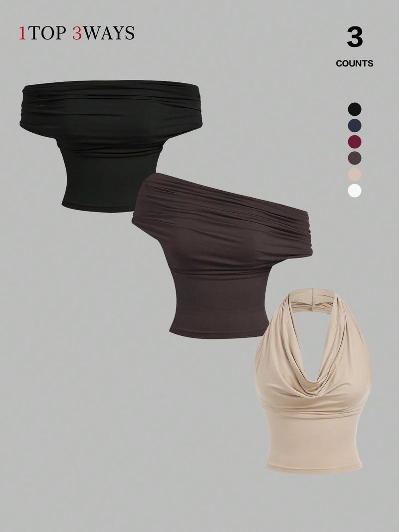 Women's Elegant Solid Color Versatile Halter Neck Top, Stylish & Comfortable Design, Perfect for Casual Wear, Ideal for Everyday Use