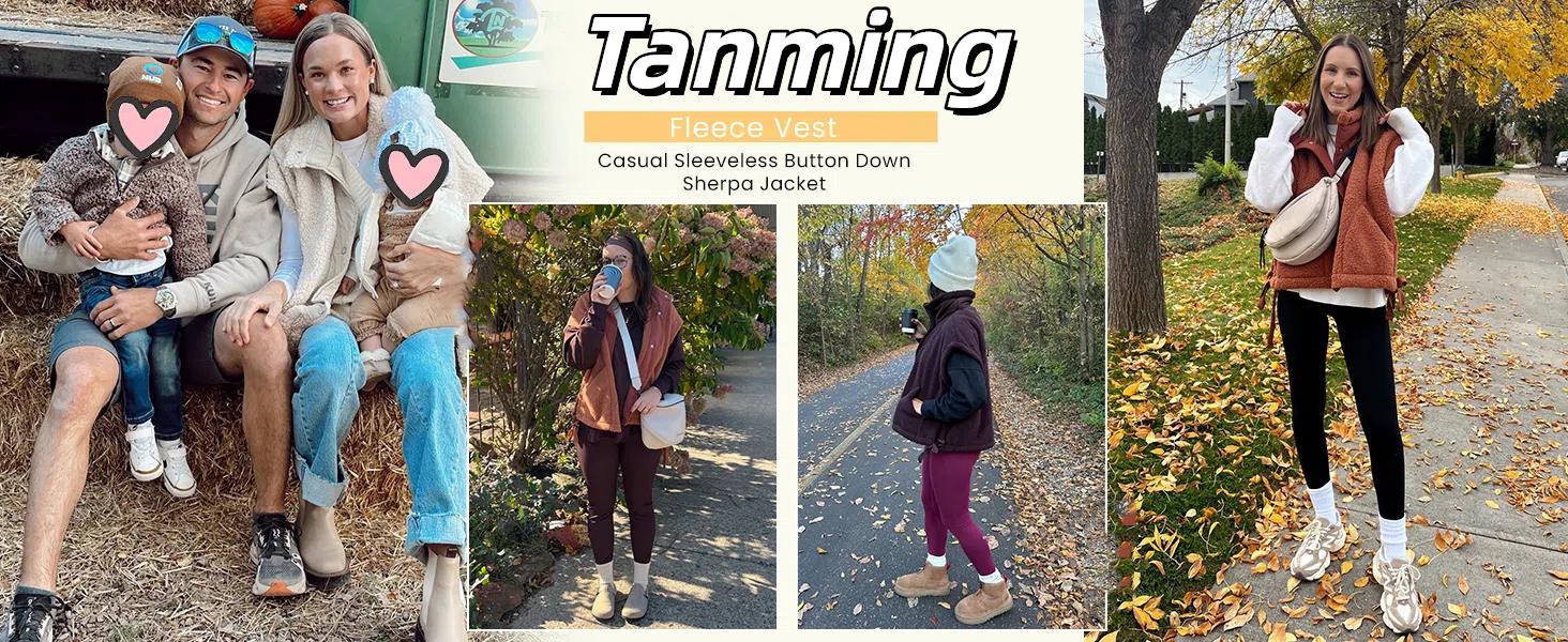 Tanming Women's Warm Fleece Vest Casual Sleeveless Button Down Sherpa Jacket Springfresh Outerwear with Pockets