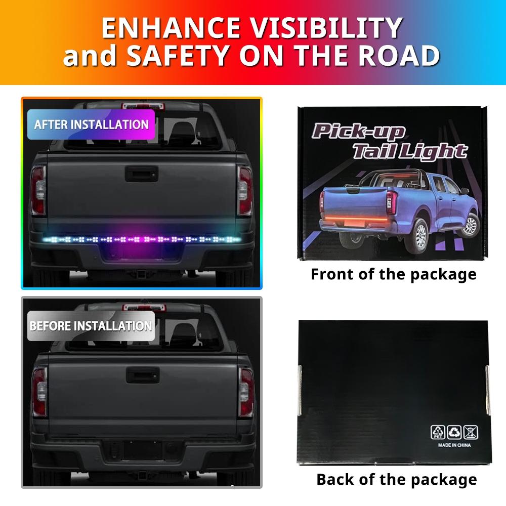 Car Truck Tailgate LED Light Bar, 1 Count 48 Inch Running Sequential Turn Signal Light Strip, Dynamic Fishbone Shaped LED Tailgate Light Bar, Led Lights Car