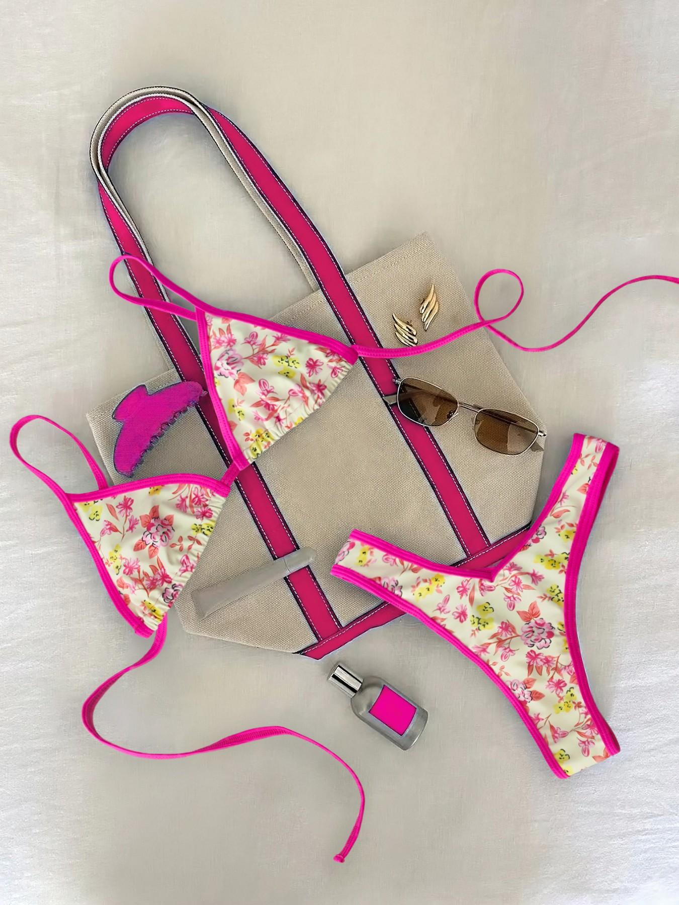 Women's Floral Print Bikini Set, Casual Fashion Chic Tie Shoulder Swim Top & Swim Bottom Swimsuit for Beach Holiday Vacation, Ladies Swimwear for All Seasons