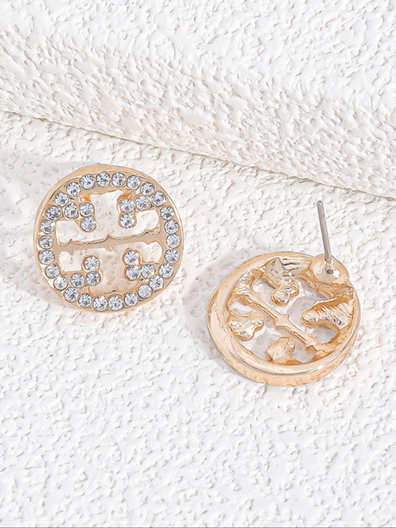 Elegant Rhinestone Hollow Out Round Stud Earrings, Fashionable Minimalist Design, Small Metal Ear Pins for Women, Perfect for Daily Wear, Ear Studs, Stud Earring Jewelry