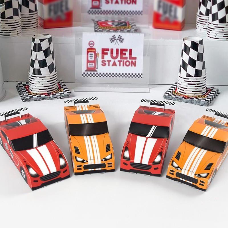 10pcs Racing Theme Birthday Party Gift Boxes, Colorful Foldable Paper Candy Containers, Ideal Gifts for Boys' Racing Parties