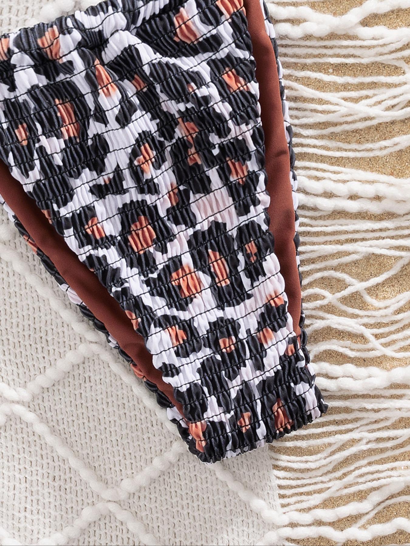 New soft bag leopard print, drawstring tie, backless style, sexy bikini, sleeveless swimsuit, summer beach fashion women's swimsuit