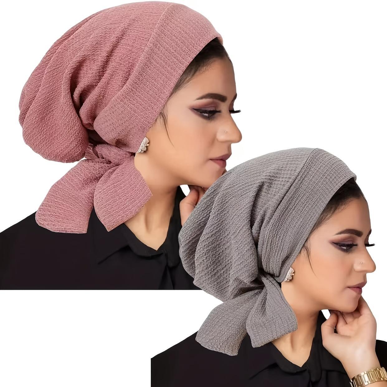 Women's Modesty 2-Piece Female Head Scarf & Cap Set, Solid Color Full Coverage Comfortable Headwear for Chemo Daily Use, Ramadan Sport & Outdoor Clothing Accessory