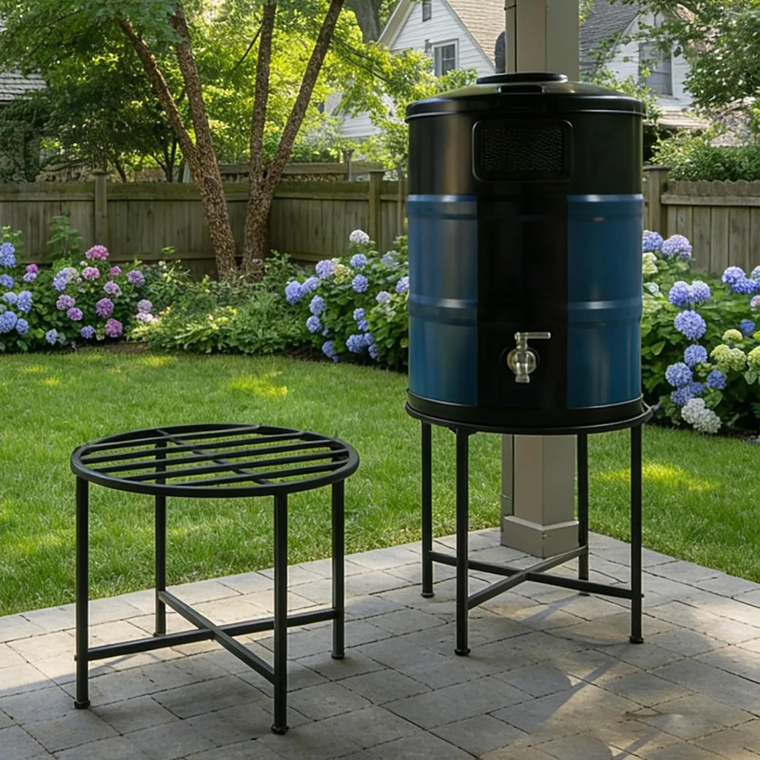 Rain Barrel Stand Heavy-Duty Stainless Steel- Supports 45/50/55 Gallon Plastic Barrels, Outdoor Weatherproof, Rust-Proof, 1200lb Load Capacity