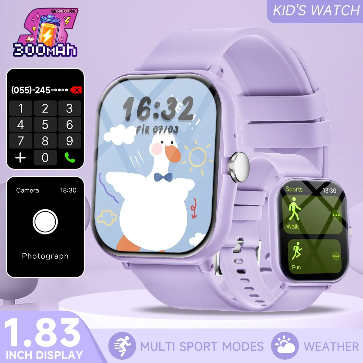 Children's smartwatch, equipped with flashlight, pedometer, calculator, large capacity battery, multi-color silicone strap, compatible with IOS and Android children's toolbox, wearable device gift suitable for both boys and girls