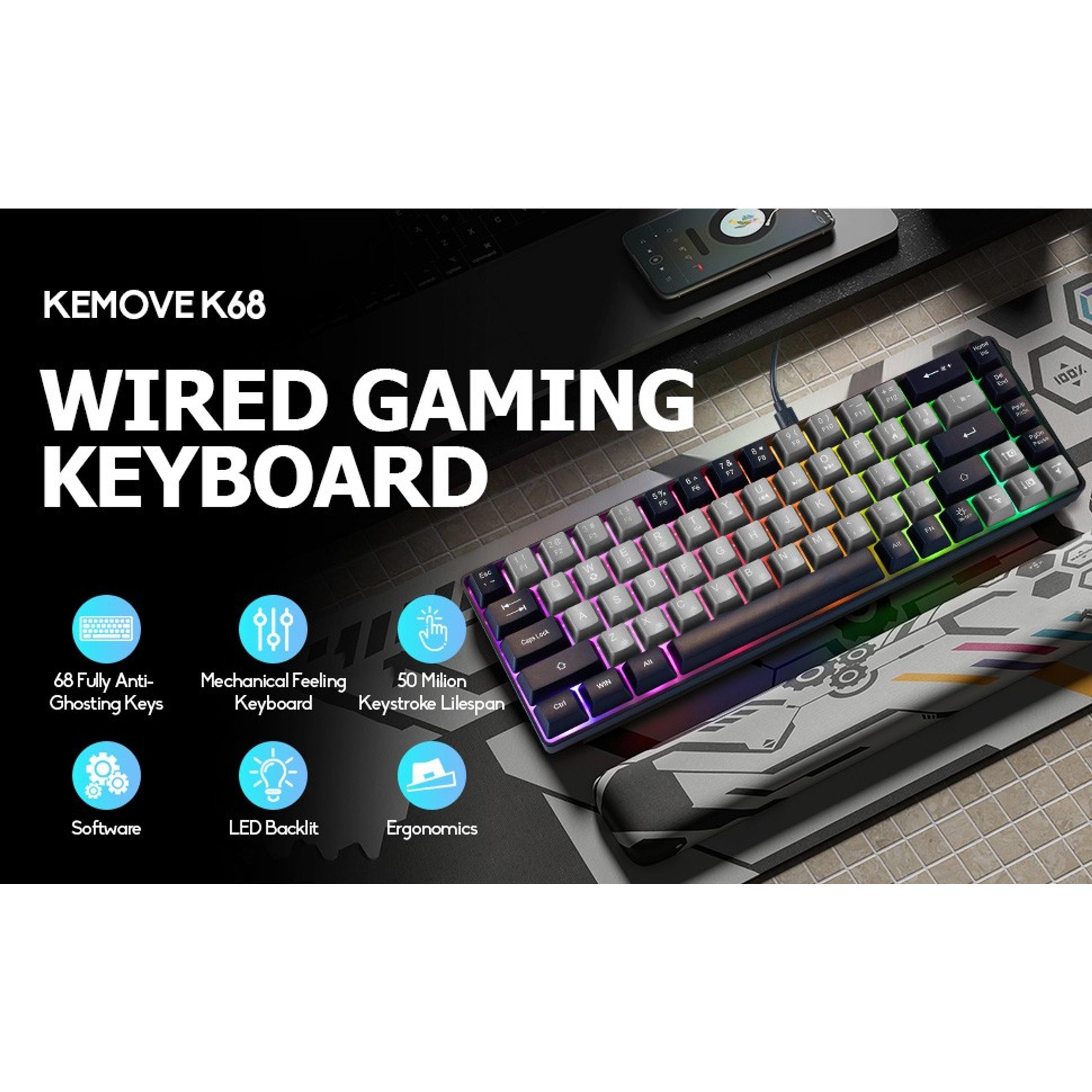 Wired 60% Mechanical Gaming Keyboard, 68-Key Compact RGB Backlit Mini Office Keyboard with Red Switches for PC, Laptop, Mac (Grey and Black)Gift Wired 60% Mechanical Gaming Keyboard, 68-Key Compact RGB Backlit Mini Office Keyboard with Red Switches for PC, Laptop, Mac (Grey and Black)Gift