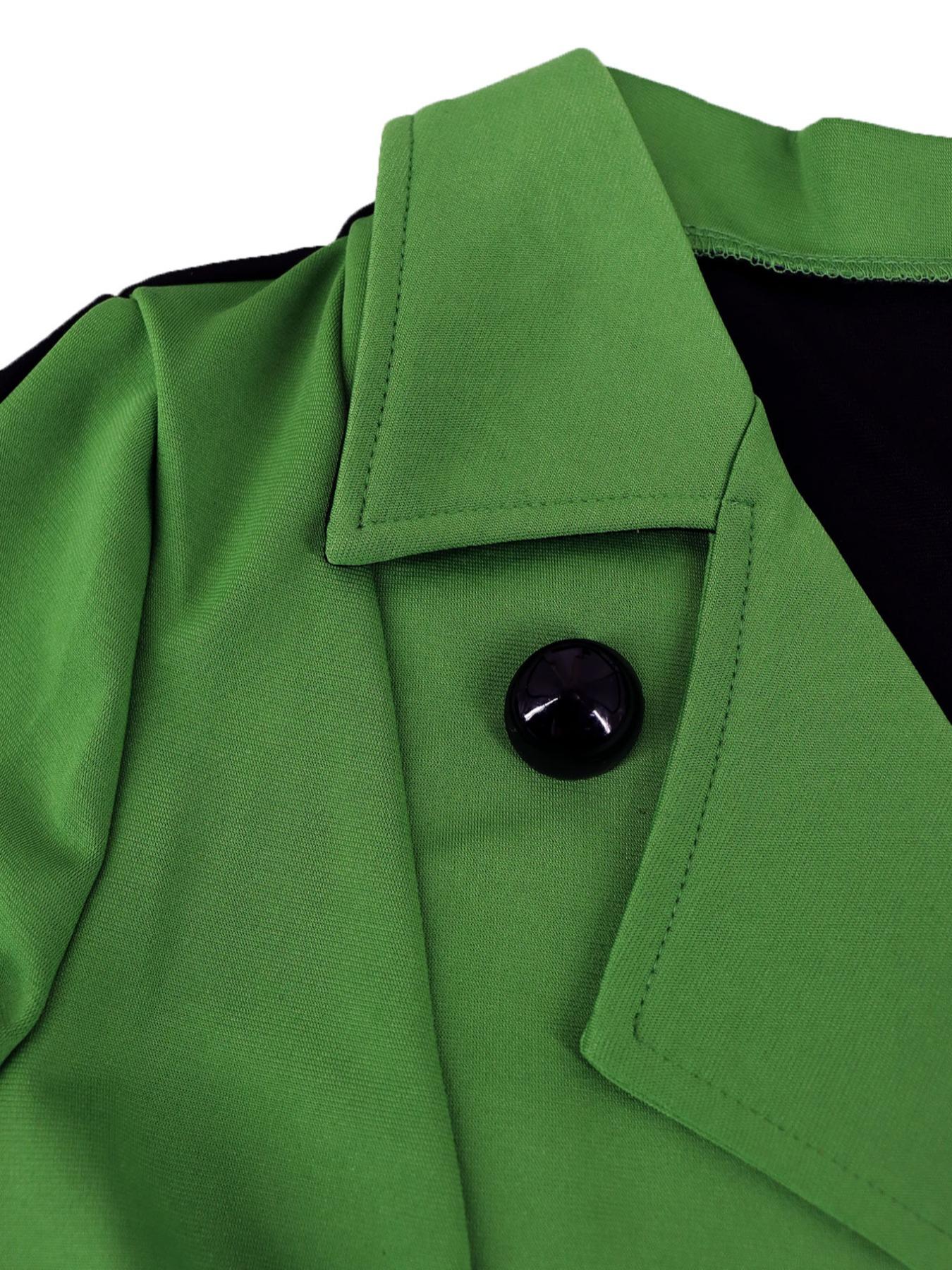 Women's Colorblock Double Button Plicated Belted Blazer Dress, Elegant Lapel Neck Long Sleeve Short Dress for Fall & Winter, Women's Clothing for Daily Wear