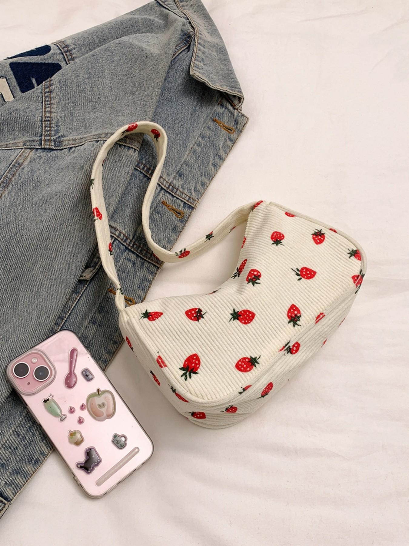 Fashionable Fruit Print Shoulder Bag, Large Capacity, Cute and Fresh Design, Versatile Plain Color Backpack, Perfect for Daily Use