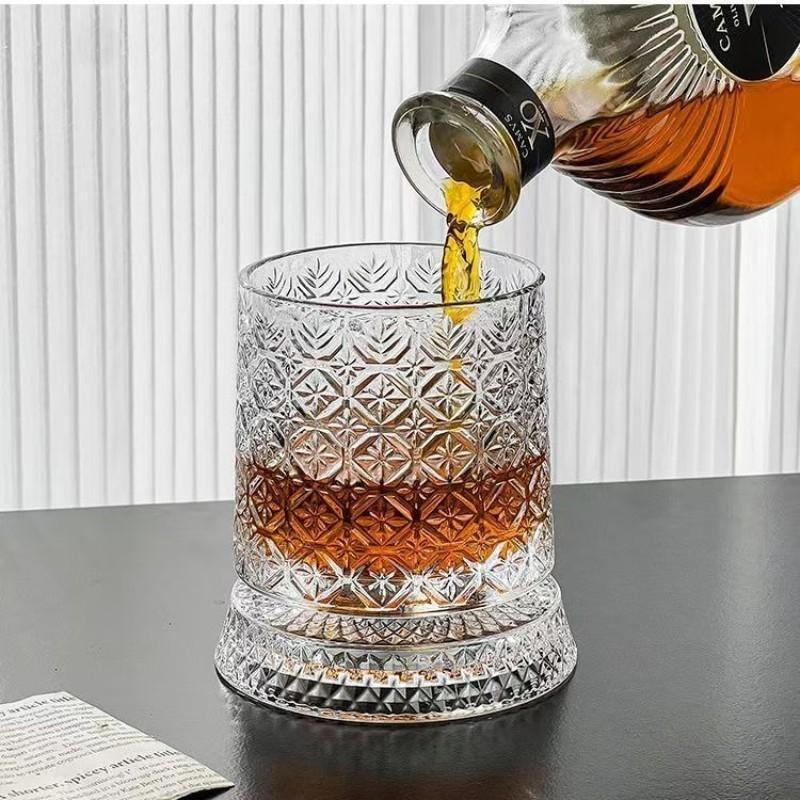 360° Rotating Whiskey Glass, Carved Crystal Wine Cup, Stress Relief Drinkware, Ideal Gift for Friends and Family