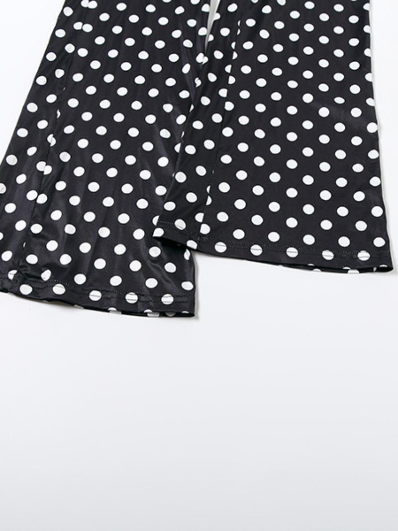 Women's Autumn New Polka Dot Letter Print Sexy Crop Top Hoodie Long Pants Set, Casual Style, Thin Silk Fabric, Spring & Fall