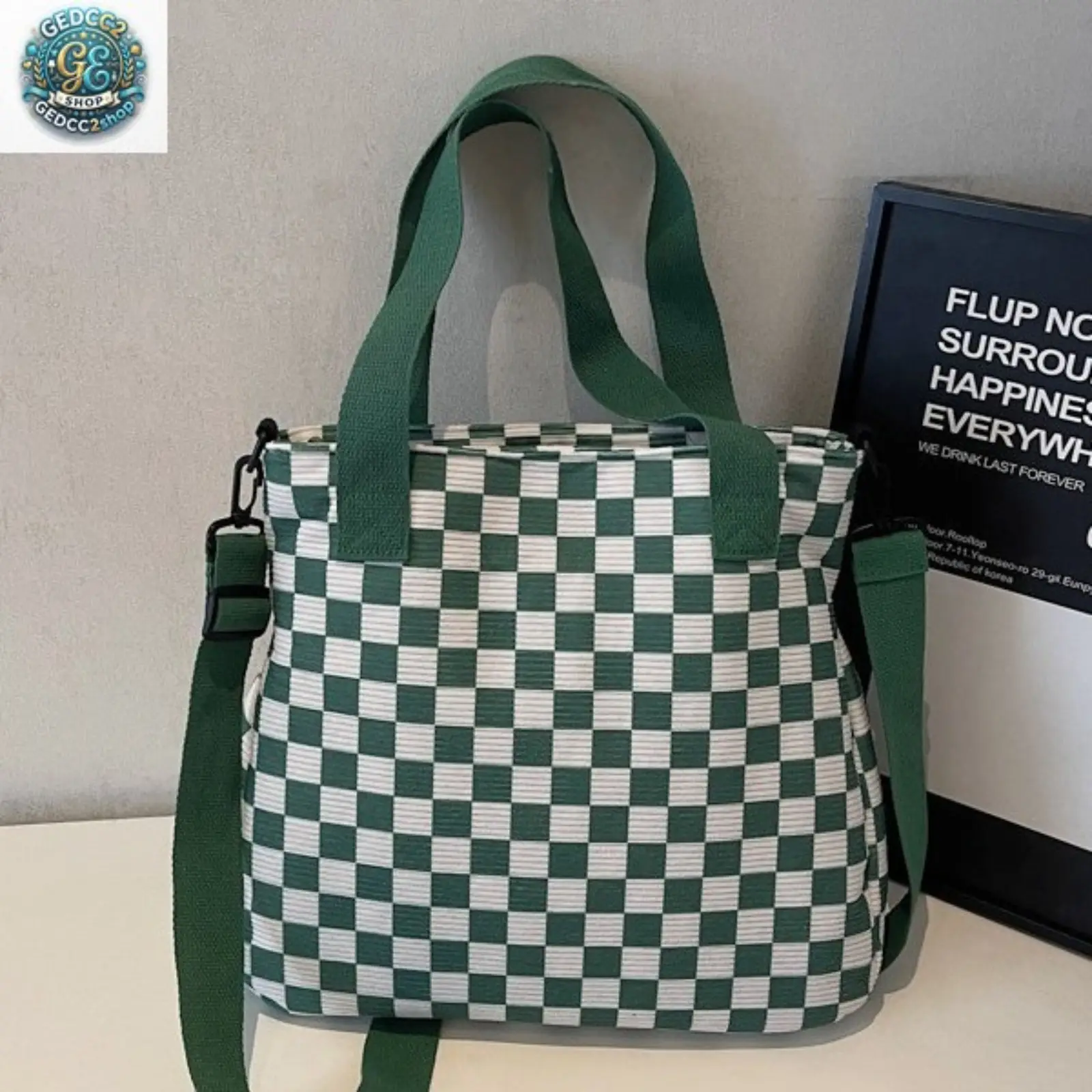 Women’s Checkerboard Gym Tote Bag - Large Capacity, Top Handle, Casual Shoulder Style, Bags for Everyday, Spacious College Shopping Option