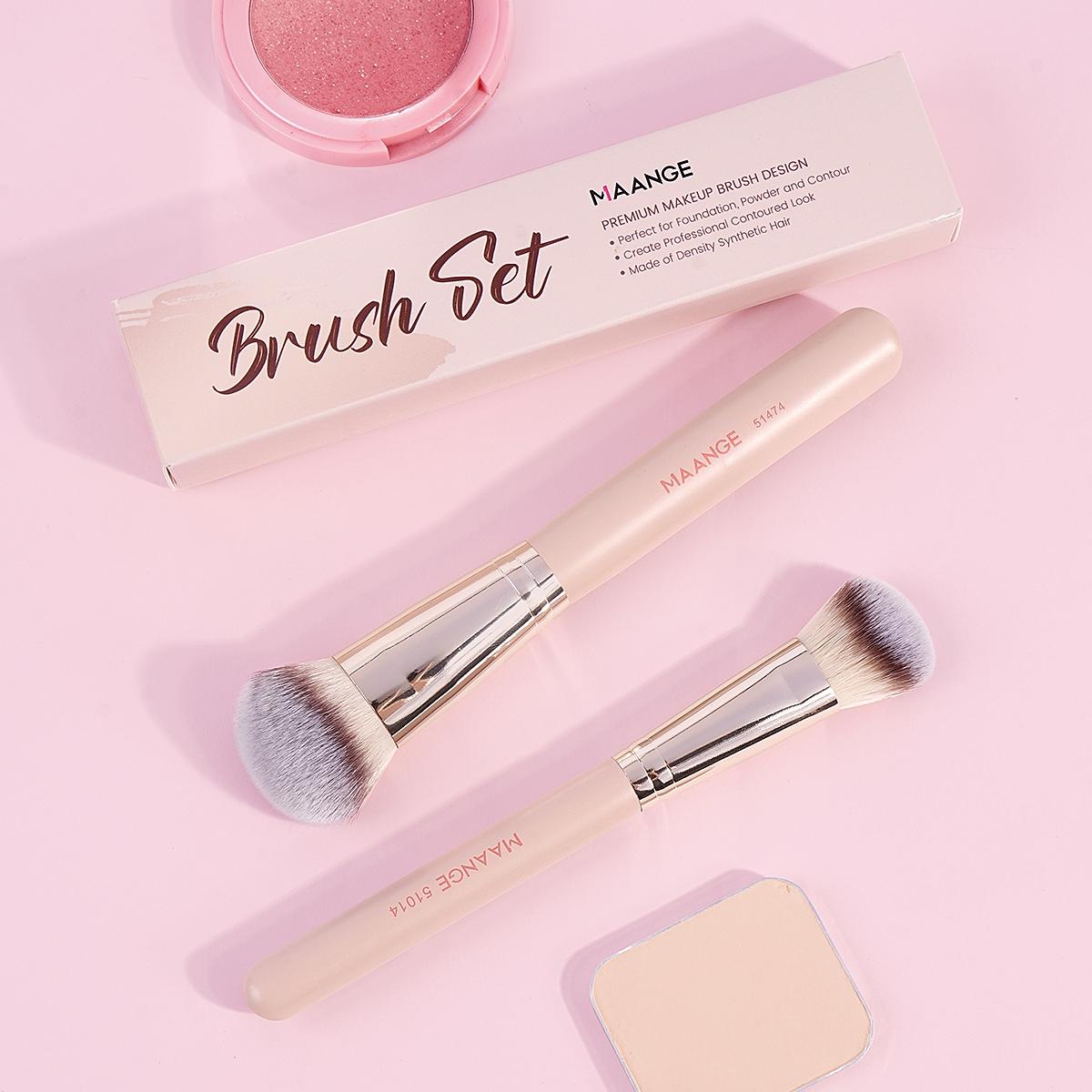 Professional Beauty Face Makeup Brush Set, 2 Counts/set Contoured Foundation Brush, Concealer Brush & Makeup Blending Brush, Multifunctional Makeup Tools, Travel Makeup Brush Set, Cosmetics, Summer Makeup