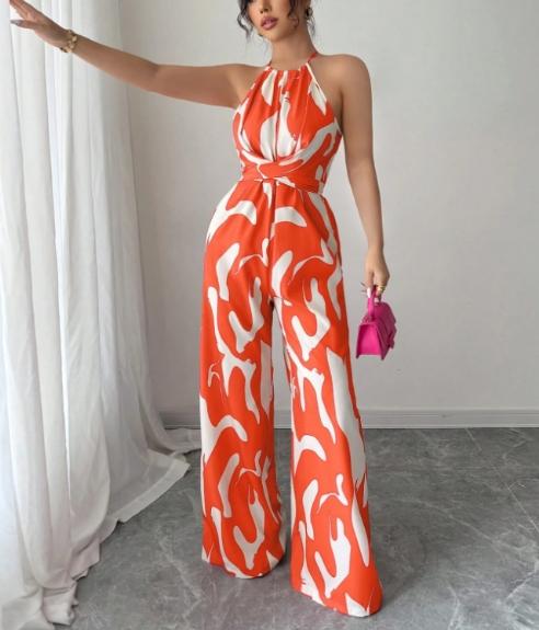 Women's Plus Size Jumpsuit with Pockets, Random Colorful Print, Casual Fashion One-Piece, Comfortable and Stylish