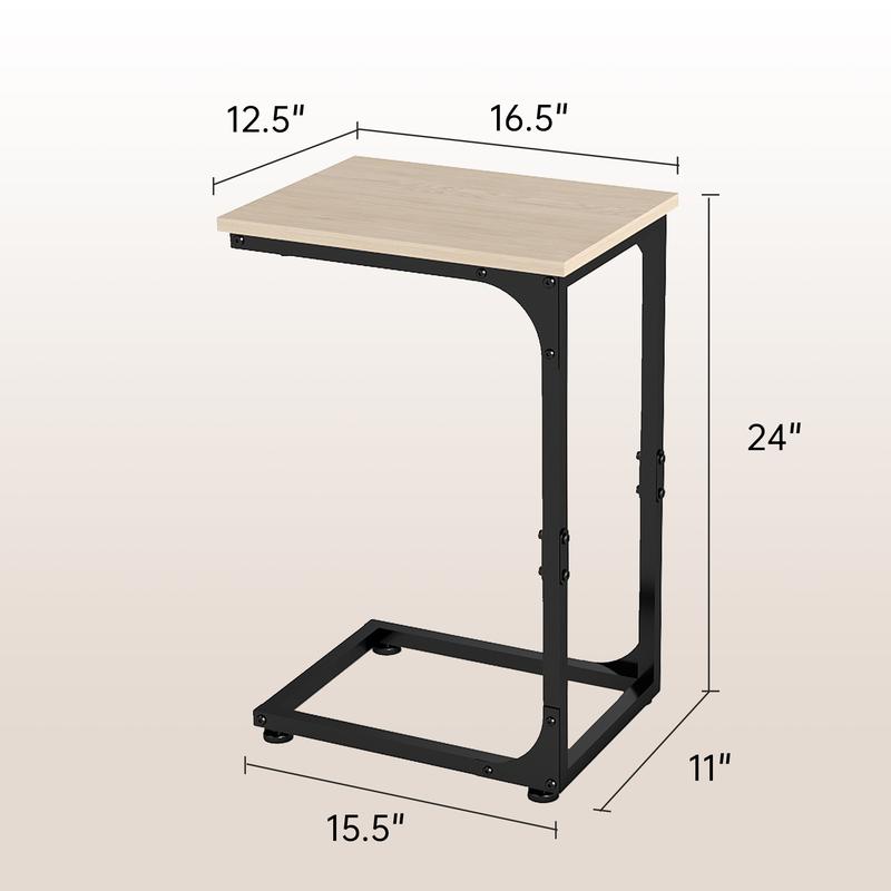 C Shaped End Table, Under Couch Slider, Small Wood Sofa Side Table, Bedside for Laptop, Computer, TV Dinner, Recliner Tray - Trending Living Room Must-Have, Cozy, Side Table for Couch Slide Under, Modern Nightstand,   for Living Room, Bedroom