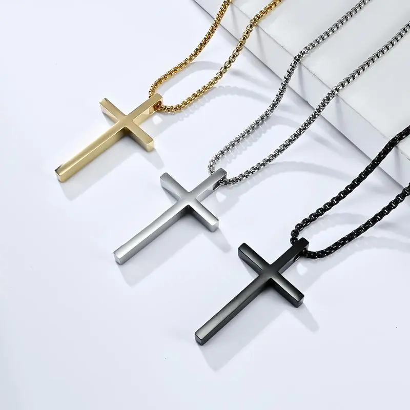 Viking Titanium Steel Cross 3Color 60cm Chain Pendant Necklace For Men Women, Stainless steel allergy prevention，Gifts，With Giftbox Jewelry