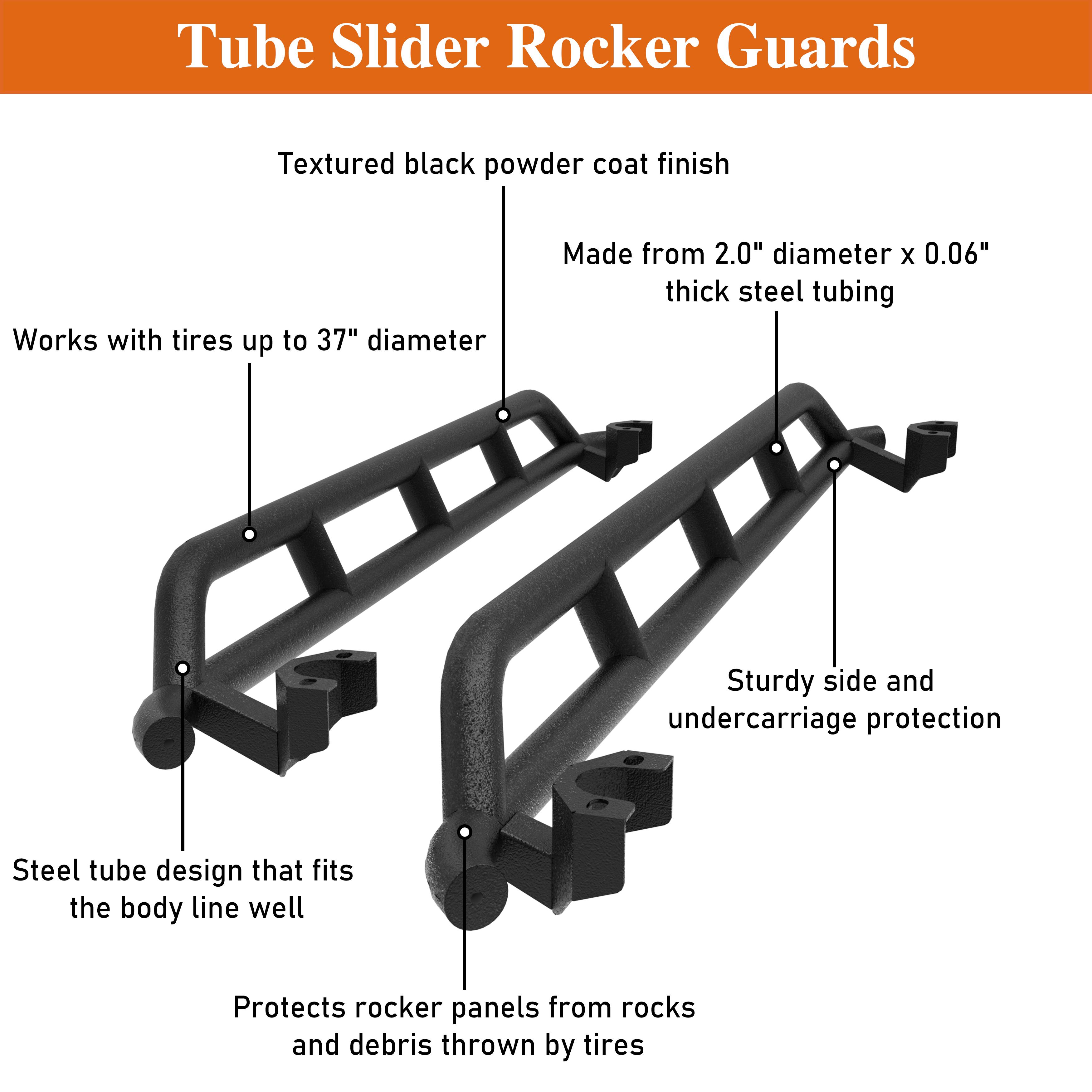 Hooke Road Rocker Sliders for 2007-2018 Jeep Wrangler JK Unlimited 4-Door Automotive Vehicle Accessories Replacement