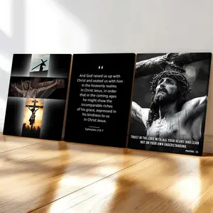 3-Pack Wood Frame Canvas Posters, Bible Verses & Cross Theme Art, Modern Living Room Decor, Waterproof, Suitable for Bedroom, Office