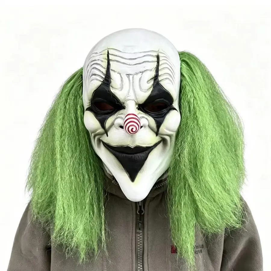 Halloween Party Hair Jester Mask, Adult Horror Costume Prop, Latex Material, Suitable for Halloween Parties, Horror Theme Cosplay, Haunted House Pranks
