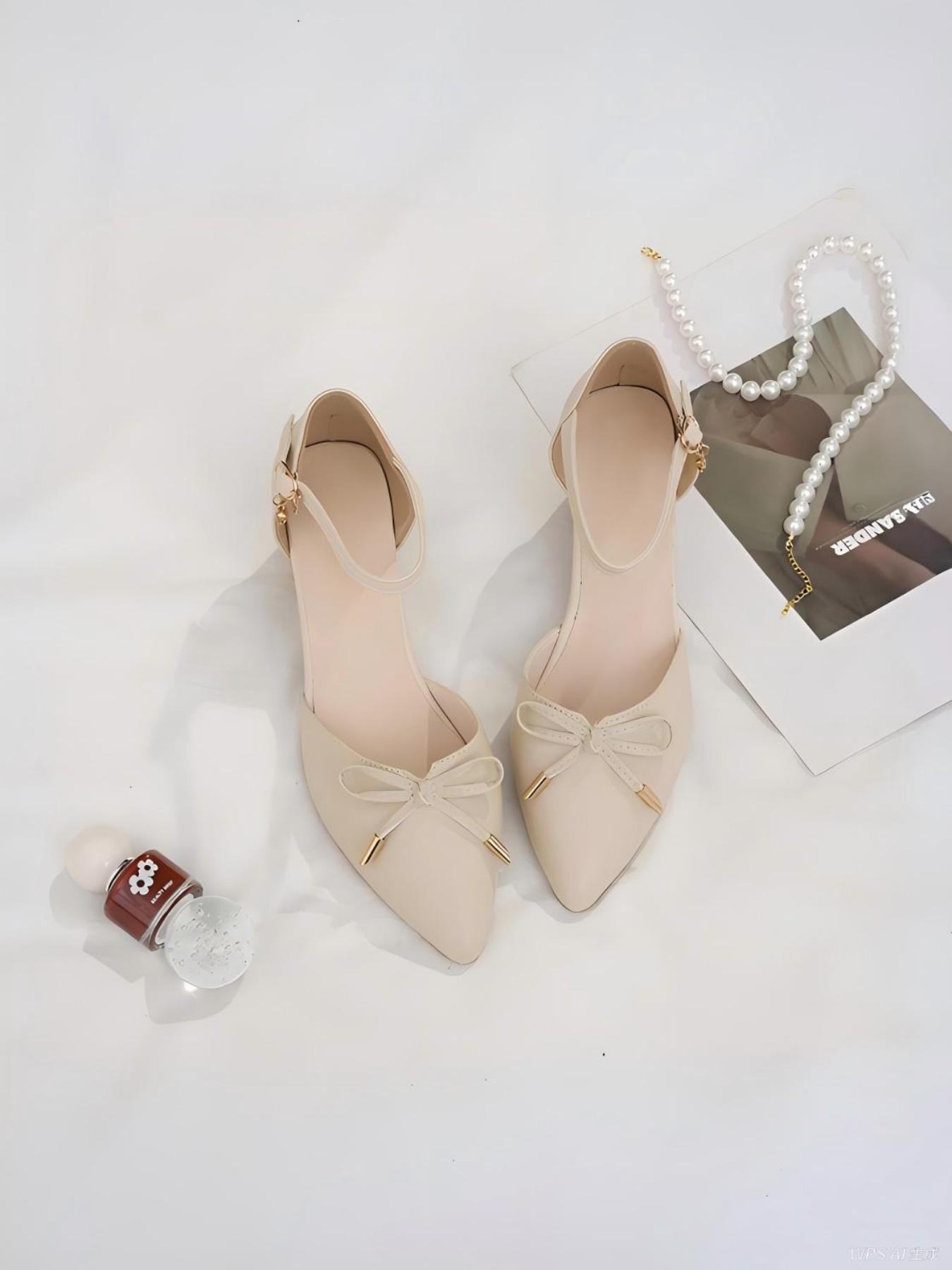 Women's Elegant Pointed Toe Heeled Sandals, Bowknot Anklet Mary Jane Shoes, Comfortable Mid-Heel Dress Shoes for Office, Wedding, Party