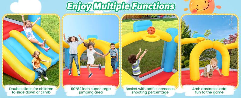 AKEYDIY Inflatable Bounce House with Double Slide, 13ft X 9ft Jumping Castle, Blower Included, Large Bounce Area/Obstacle/Basketball Hoop, Bouncy House Indoor & Outdoor Party Gift for Boy Girl,Christmas Gifts,Holiday Gifts