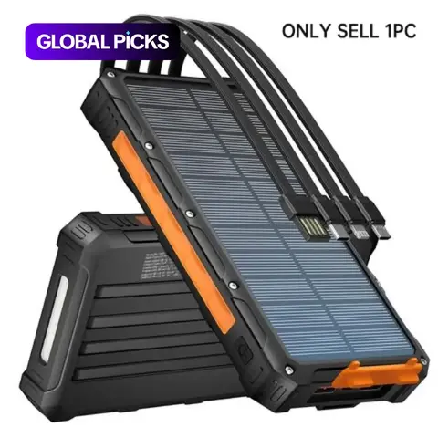 portable charger, Power Bank, Travel Power Bank, Emergency Battery Pack, Fast Charging Powerbank, 20000mAh capacity with 4 cables and PD20W fast charging, six-output solar charger, SOS light, flashlight, lock, Portable Power Chargers #GLOBAL PICKS