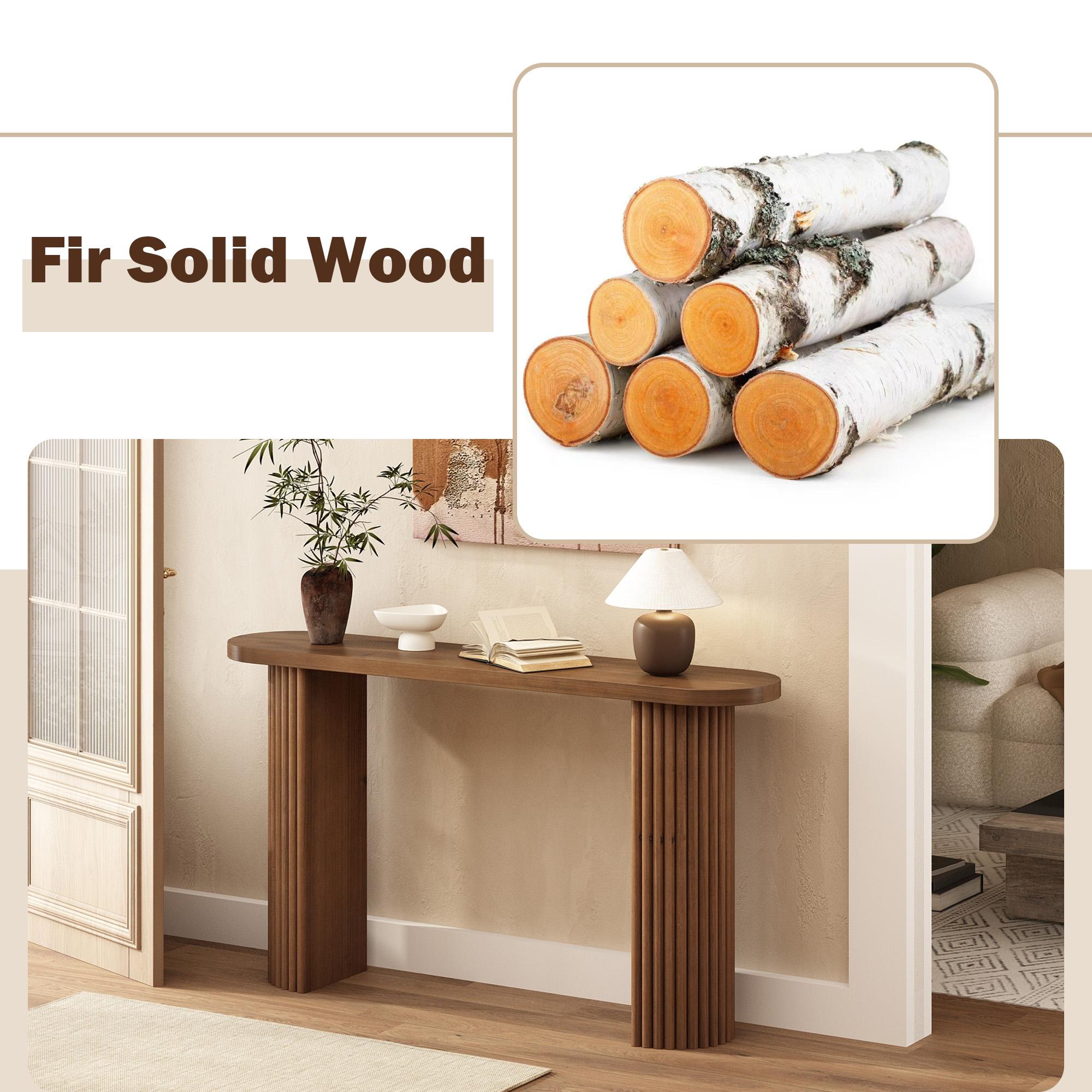 Fluted Solid Wood Console Table Farmhouse Entryway Table with Rounded Corners, Morden Sofa Tables Behind Couch for Foyer, Entrance, Living Room, Hallway