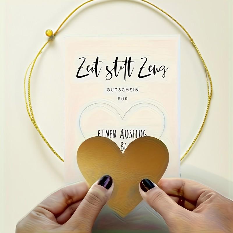 4 Heart-Shaped DIY Time Coupons, Minimalist German Gift Cards, Interactive Love Exchange Cards, Surprise for Anniversaries or Birthdays