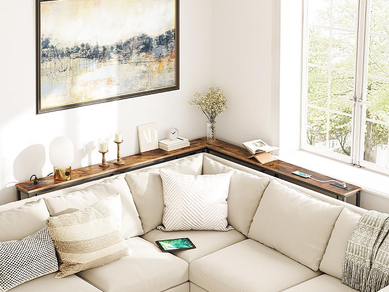 HOOBRO 63" Sofa Table with Charging Station，Narrow Console Table with Power Outlets, 5.9" Skinny Console Table, Slim Entryway Table