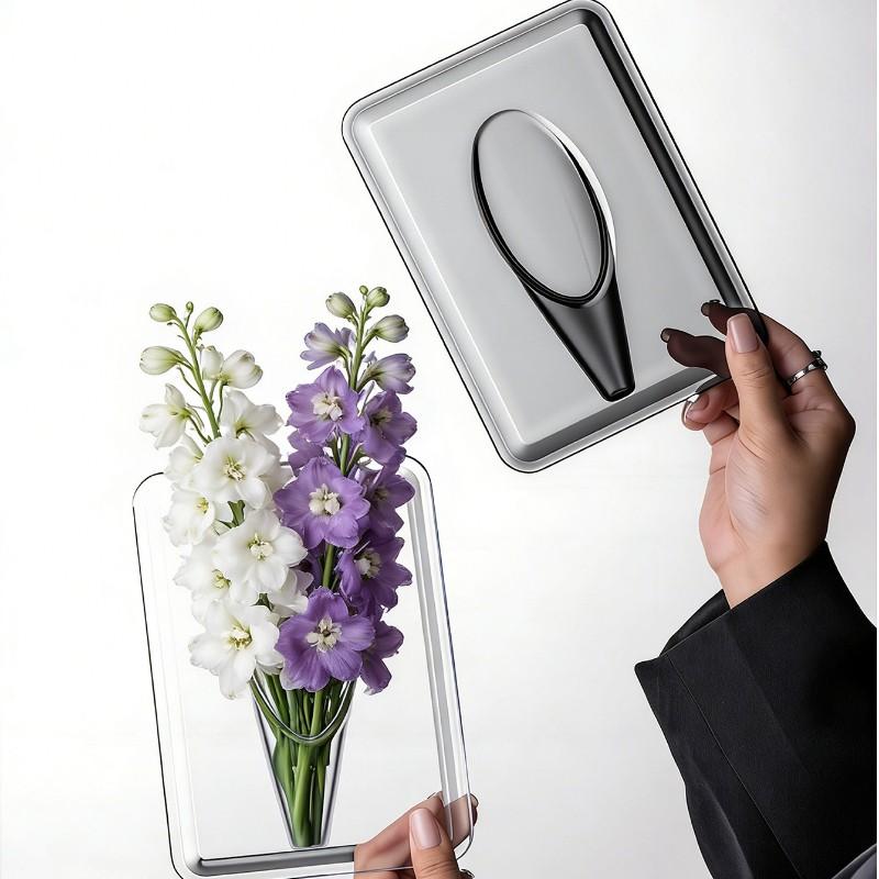 Creative photo frame acrylic flower vase - smoke gray minimalist desktop ornament, artistic decoration for fresh flowers / dried flowers / hydroponic containers, multi-scenario home / office decoration, perfect gift for commuting