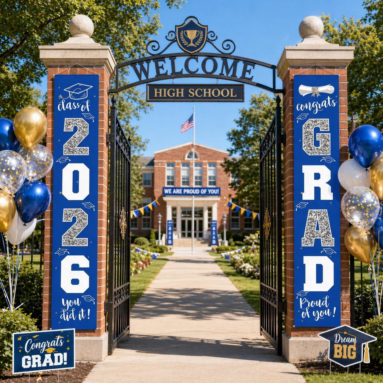 SummerVibes 70.87 x 11.81 Inch Graduation Decorations 2026, Class of 2026 Congrats Grad Banner, Blue & Silver Porch Sign, Graduation Party Supplies, Easy Setup Decor Must-Have, Graduation Celebration Gift Idea