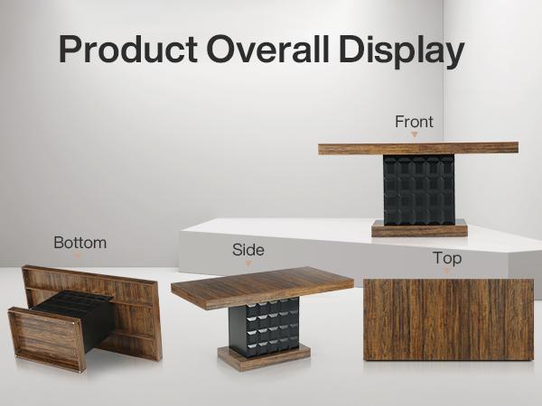 LITTLE TREE 63'' Dining Table for 4-6, Farmhouse Wooden Rectangular Dinner Table with Geometric Relief, Pedestal Base