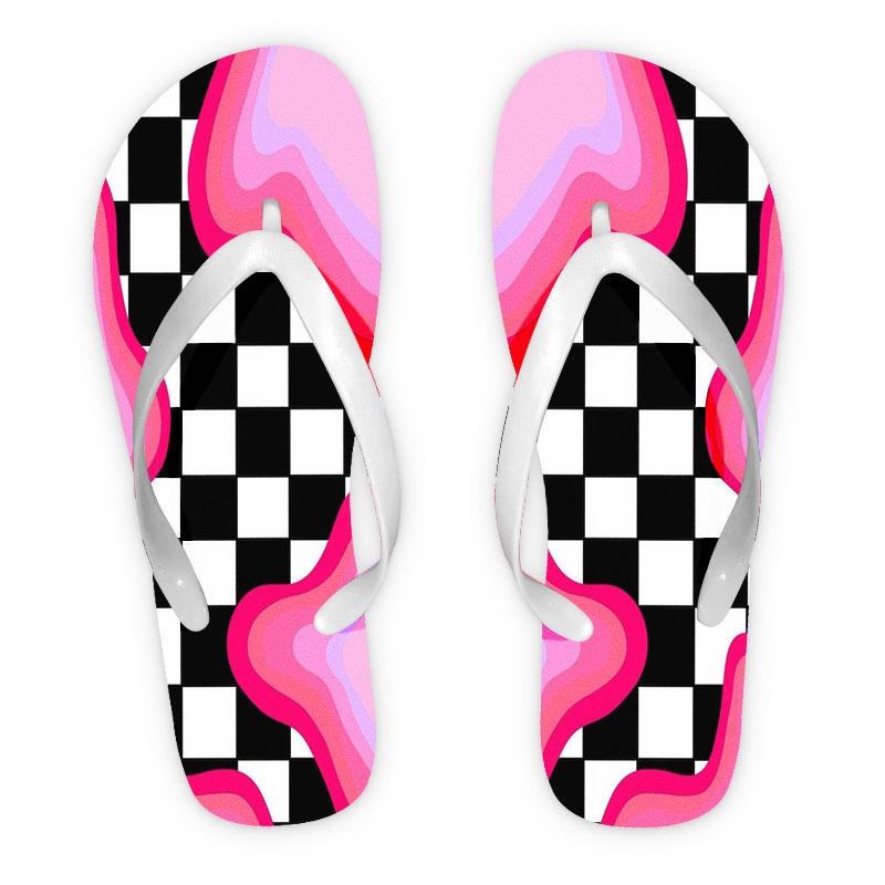 2026 Summer New Women'S Flip Flops, Open Toe, Flat Heel, Minimalist Style, Multiple Colors&Sizes Available, Dry Clean, All - Season, Perfect for Mother'S Day, Easter, Holiday Gift, Wavy Pink Purple Shapes, Modern Vibrant Design, Women Shoes