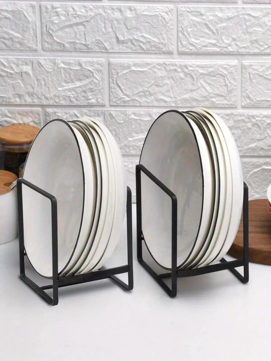 [2pcs Dish Rack] Space-Saving Vertical Plate Holder for Plates, Cutting Boards, and Pot Lids, Perfect for Small Kitchens, Dish Drying Rack for Kitchen Counter, Countertop Organizer, Modern Kitchenware, Sturdy Metal Frame