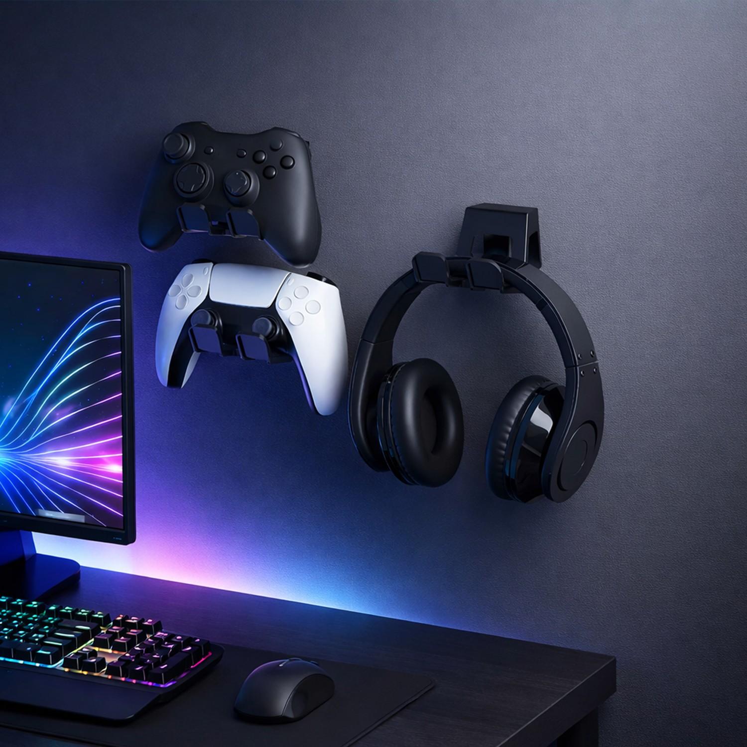 Universal Game Controller Wall Mount Holder, 2-Pack Adhesive Gamepad Storage Organizer, Fits Ps5/ps4/switch/xbox-One, Space-Saving Design