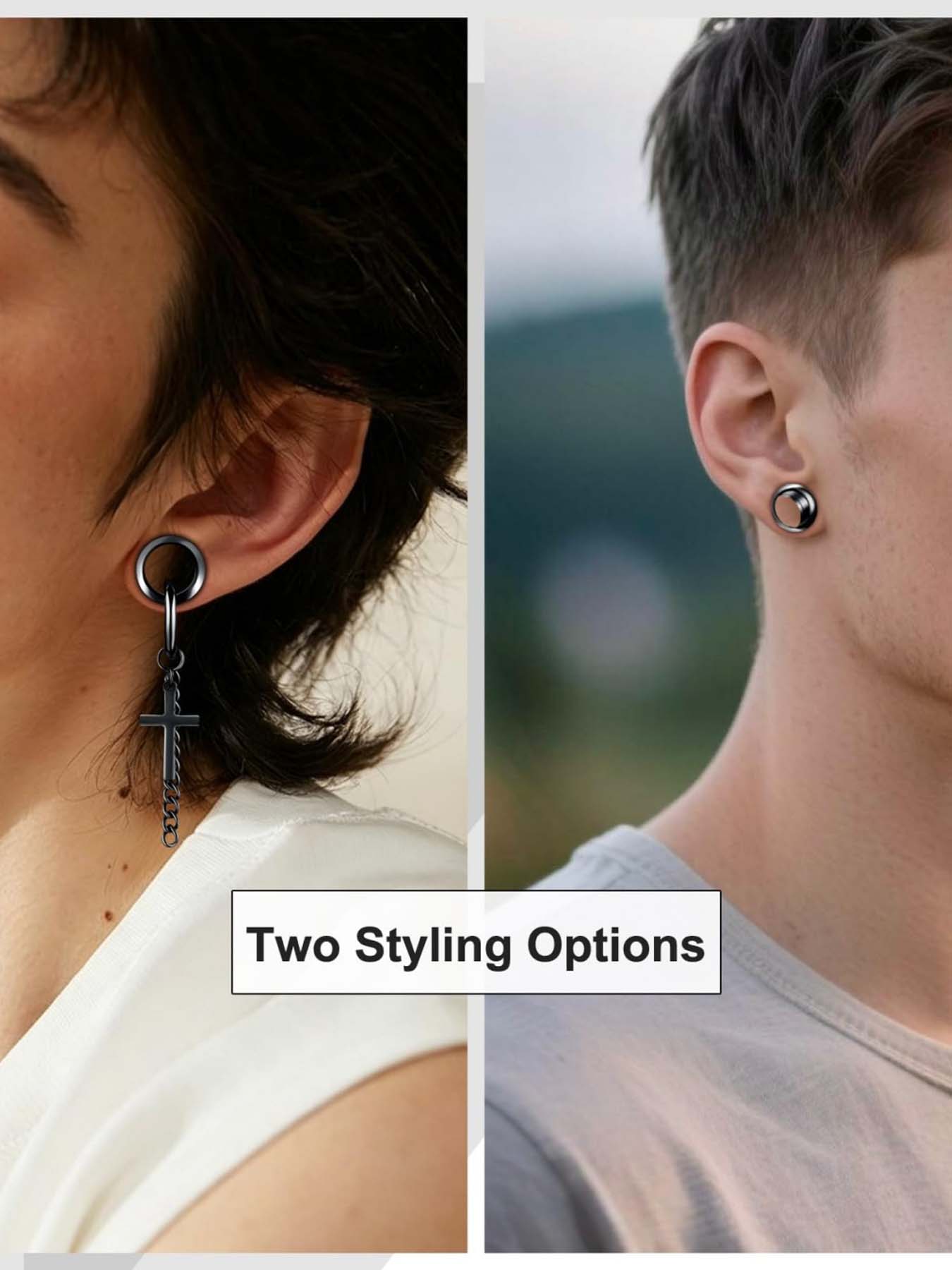 2 Pcs Stainless Steel Dangle Gauges, 6mm-20mm Ear Tunnels Plugs Expander Plugs Stretcher Piercing Body Jewelry for Men Women