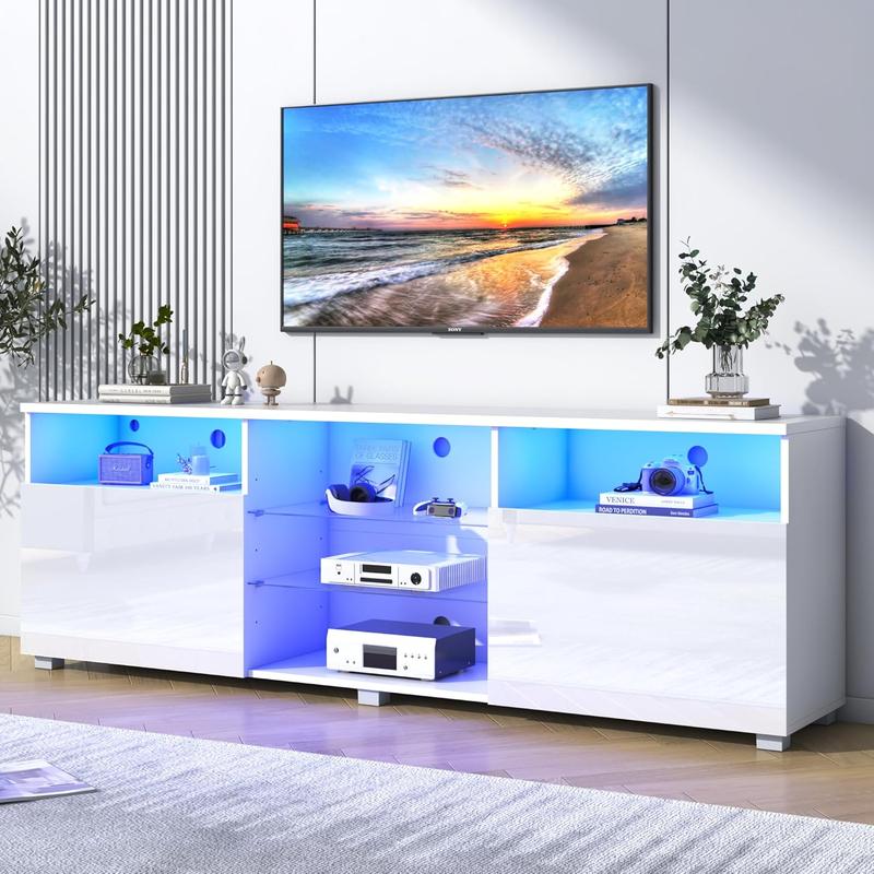Modern LED 57/65/71/80.7/86.6in TV Stand for 55/60/65/70/75/80/85/90/95 inch TV,High Glossy TV Entertainment Center with Storage Drawer,TV Stands for Living Room,APP RGB Light,Smart Modern TV Cabinet (Black/white)