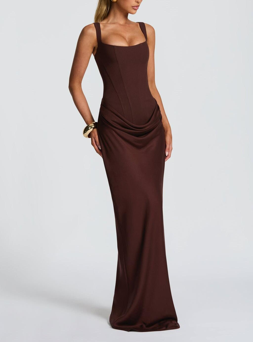 Women's Plus Size Fitted Boned Corset Gown - Polyester Blend Sleeveless Cami Bodycon Maxi Garment, Summer Formal Wear for Dinner, Party Events, Machine Washable (Cold Wash, Line Dry, Normal Type)