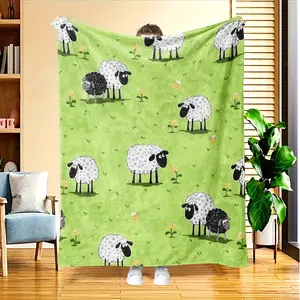 A Cozy Cute Sheep Theme Fleece Blanket, Perfect Gift, Soft High-Definition Digital Print, All-Season, Soft, Breathable 100% Polyester