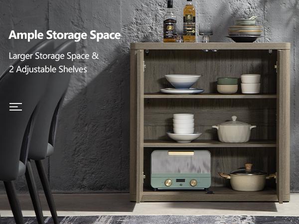 SICOTAS Buffet Cabinet with Storage Sideboard, 34.6" x 15.4" x 34.2" Size Accent Modern Credenza with Doors & Shelves Fluted Media Console Wood Mid Century Coffee Bar Table for Living Room Kitchen Dining Room Hallway, Durable