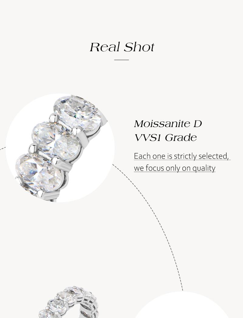 ATTAGEMS Oval Cut 1.8CT Half Eternity Band D VVS1 Synthetic Moissanite Ring for Women Matching 925 Sterling Silver Wedding Band Jewelry Gift R225