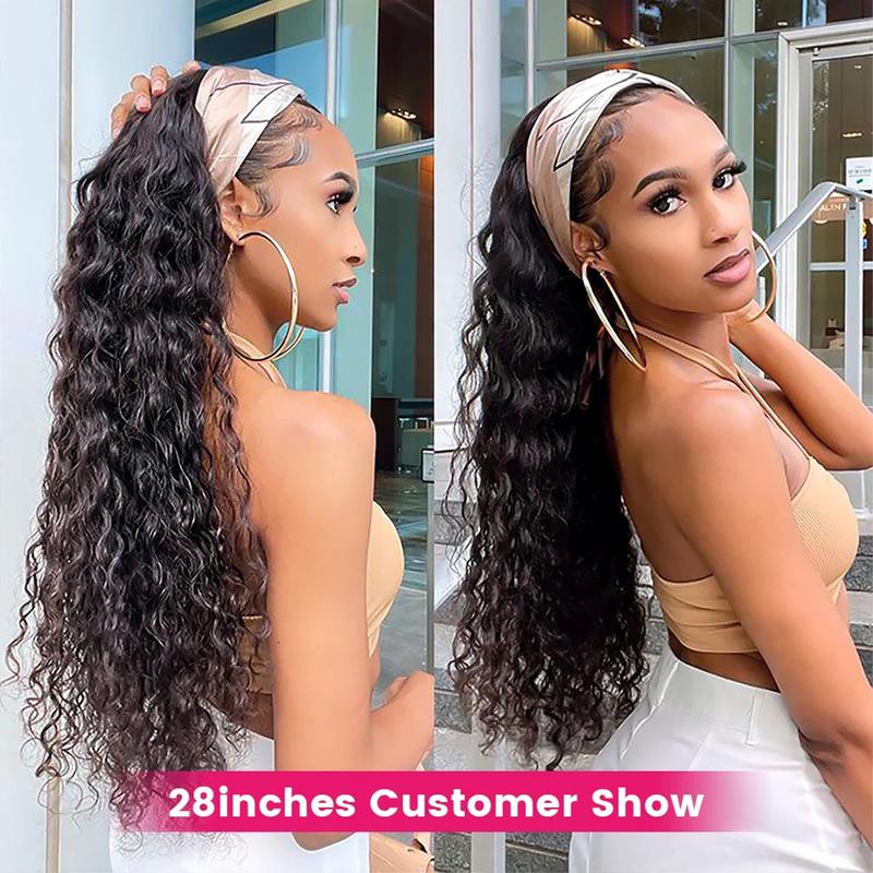 Bling Hair Headband Wig Deep Wave Human Hair For Women Glueless Short Curly Wig Full Machine Made Non Lace Glueless Brazilian Remy Hair