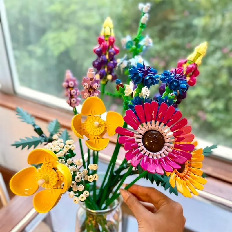Artificial rose, orchid, wildflower DIY building block set -3D eternal flower model, Mother's Day home decoration, and holiday gifts
