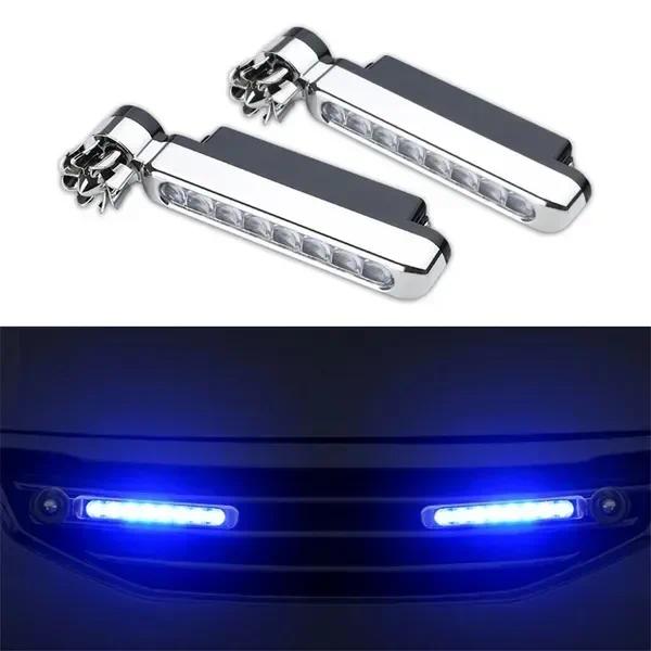 2pcs Wind powered daytime running lights, car grille warning, flashing wind powered LED decorative lights without wiring parts for Chevrolet, Ford, Toyota, Jeep, Honda and other cars