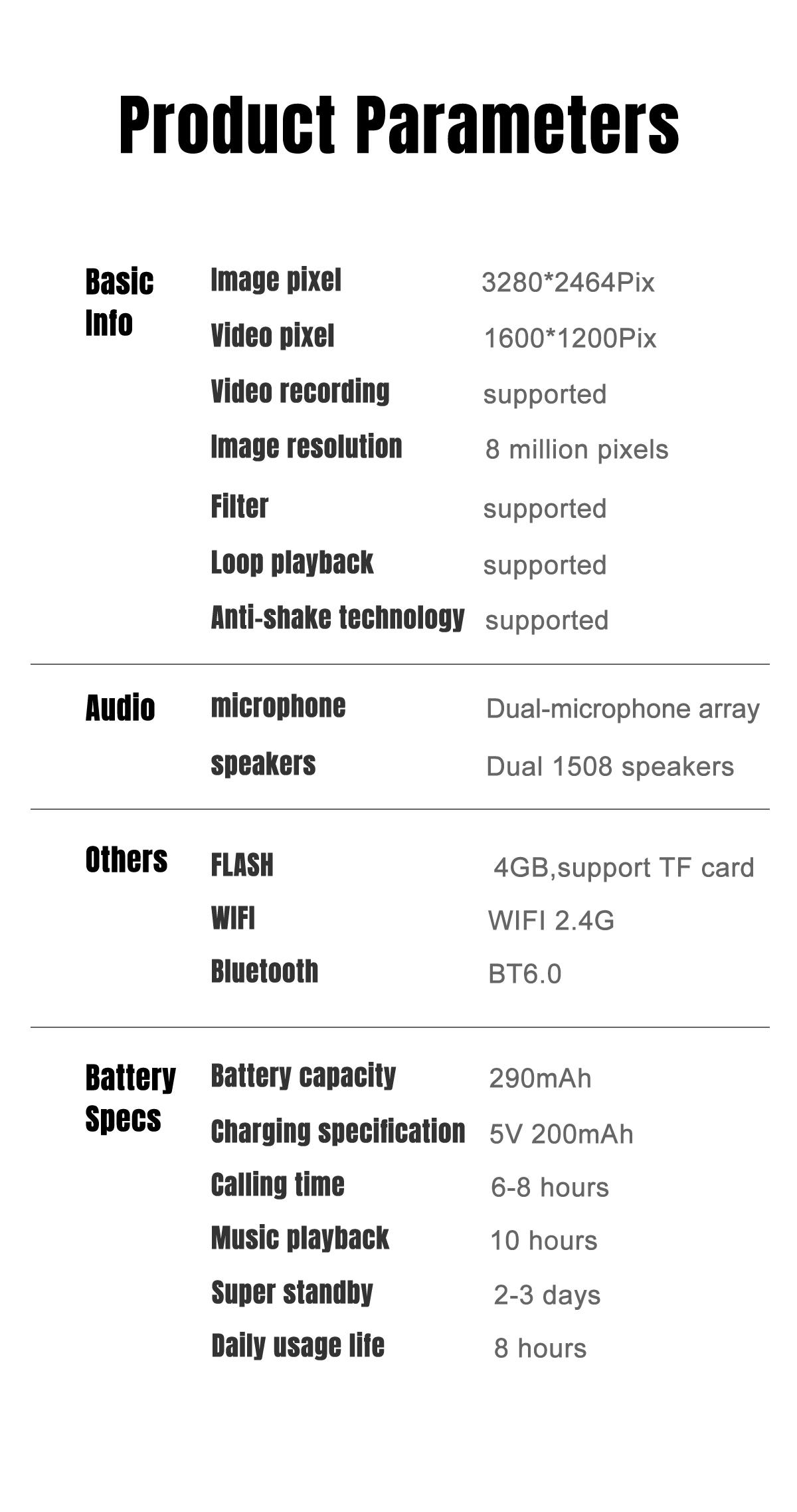Women's AI Glasses, Wearable Tech Glasses, 8MP Camera, Hands-free Video Recording, 4GB Memory Build-in(No TF Card Need), 290Mah Battery, AI Multi Languages Translation, Wireless Translation Glasses, Bluetooth Calling, HiFi Audio, Music Control