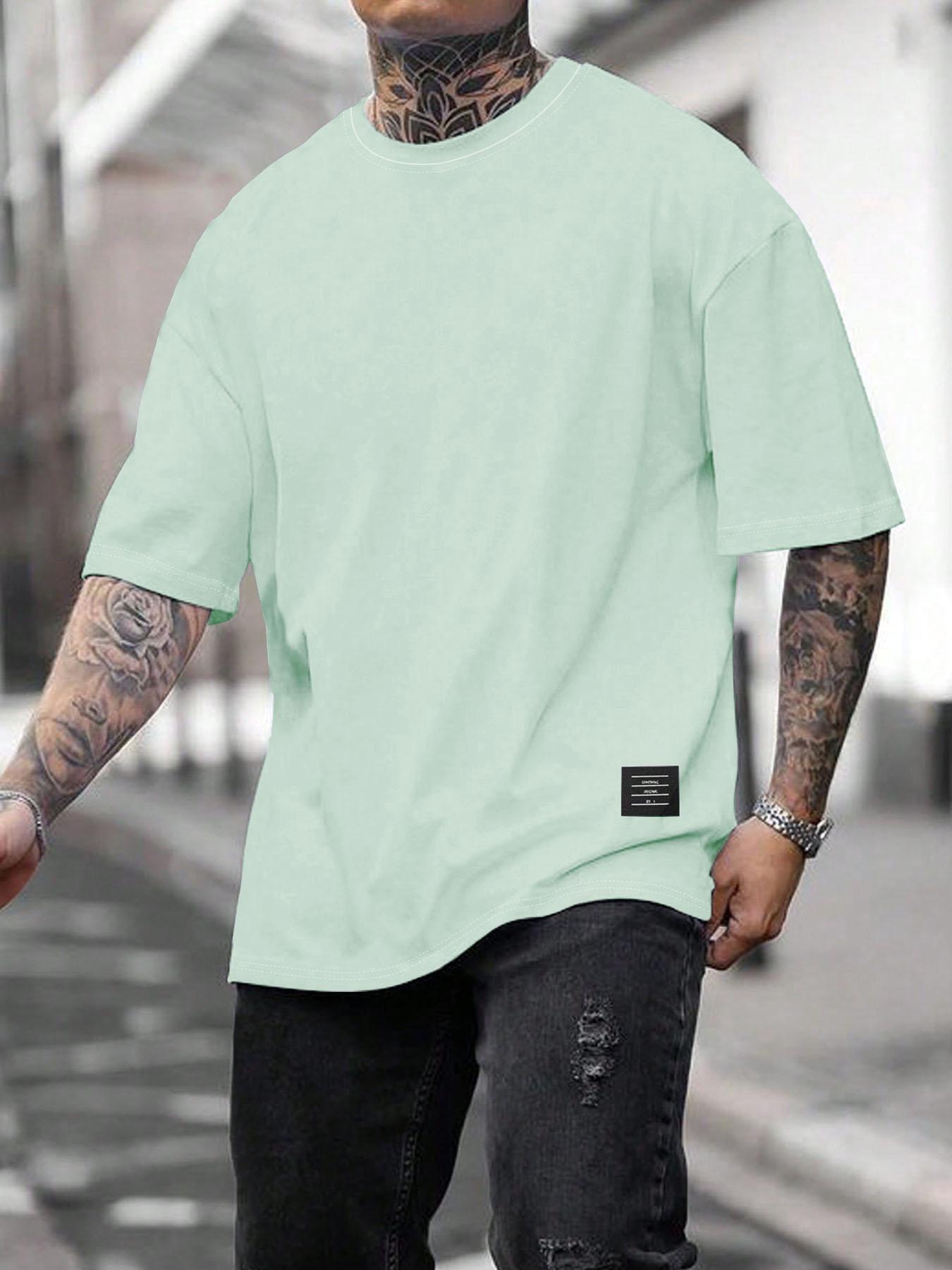 Men's Solid Short Sleeve Tee, Loose Casual Comfy Round Neck T-shirt for Summer, Fashion Men's Top for Daily Wear, Tropical