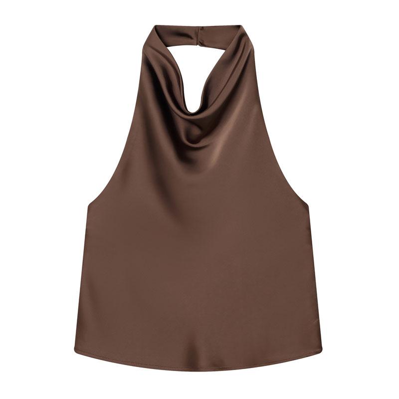 Summer Women's Halter Top Sleeveless Vest Fitted Satin Backless Cute Top Black Pink White Streetwear Elegant Women's Top Casual Brown Sexy Top
