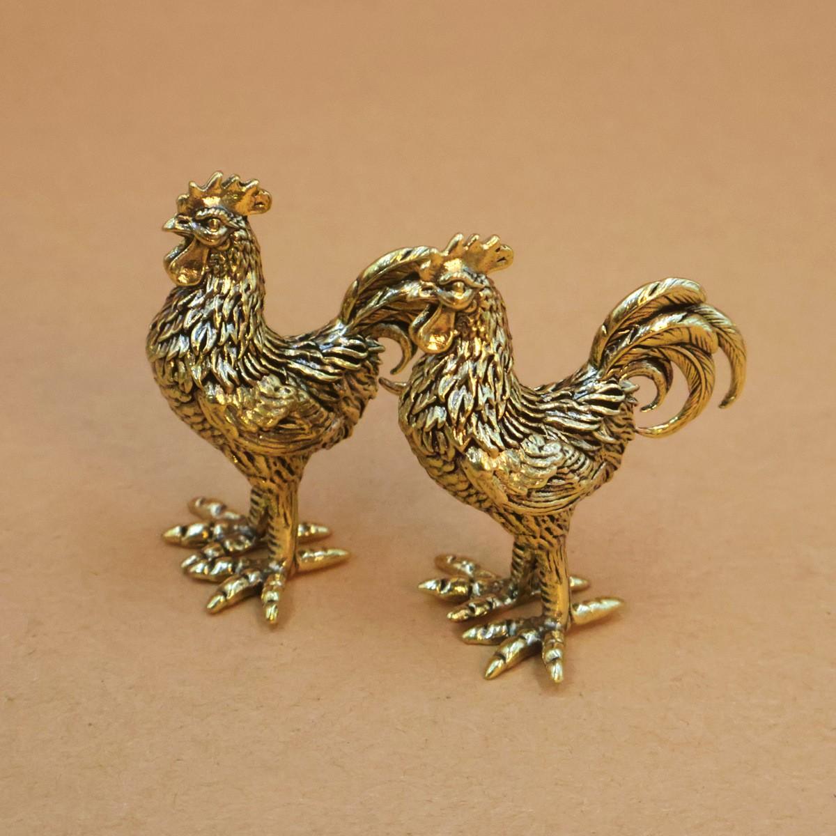 Brass Rooster Hen Model Sculpture, Desktop Decoration Metal Copper Cast Craft, Desk Ornament, Home Decor, Office Accent