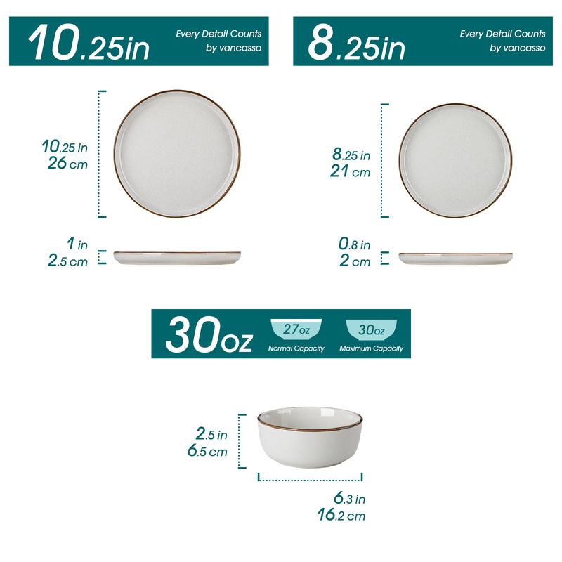 vancasso Loire 16/18-Piece Stoneware Dinner Set for 4/6 People, Dinnerware Sets with Plates and Bowls, Scratch Resistant Dinner Service Set for Family or Restaurants, Dishwasher and Microwave Safe Kitchen Home Tableware Ceramics