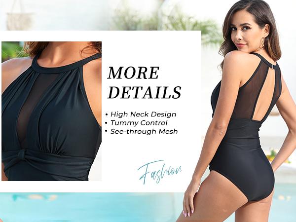 Tempt Me Women One Piece Swimsuit High Neck Plunge Ruched Tummy Control Bathing Suit Plus Size Full Coverage Swimsuit for Women